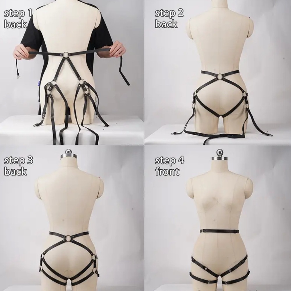 HOT! Leather Black Harness Garter Belt Straps - Picture 4 of 4